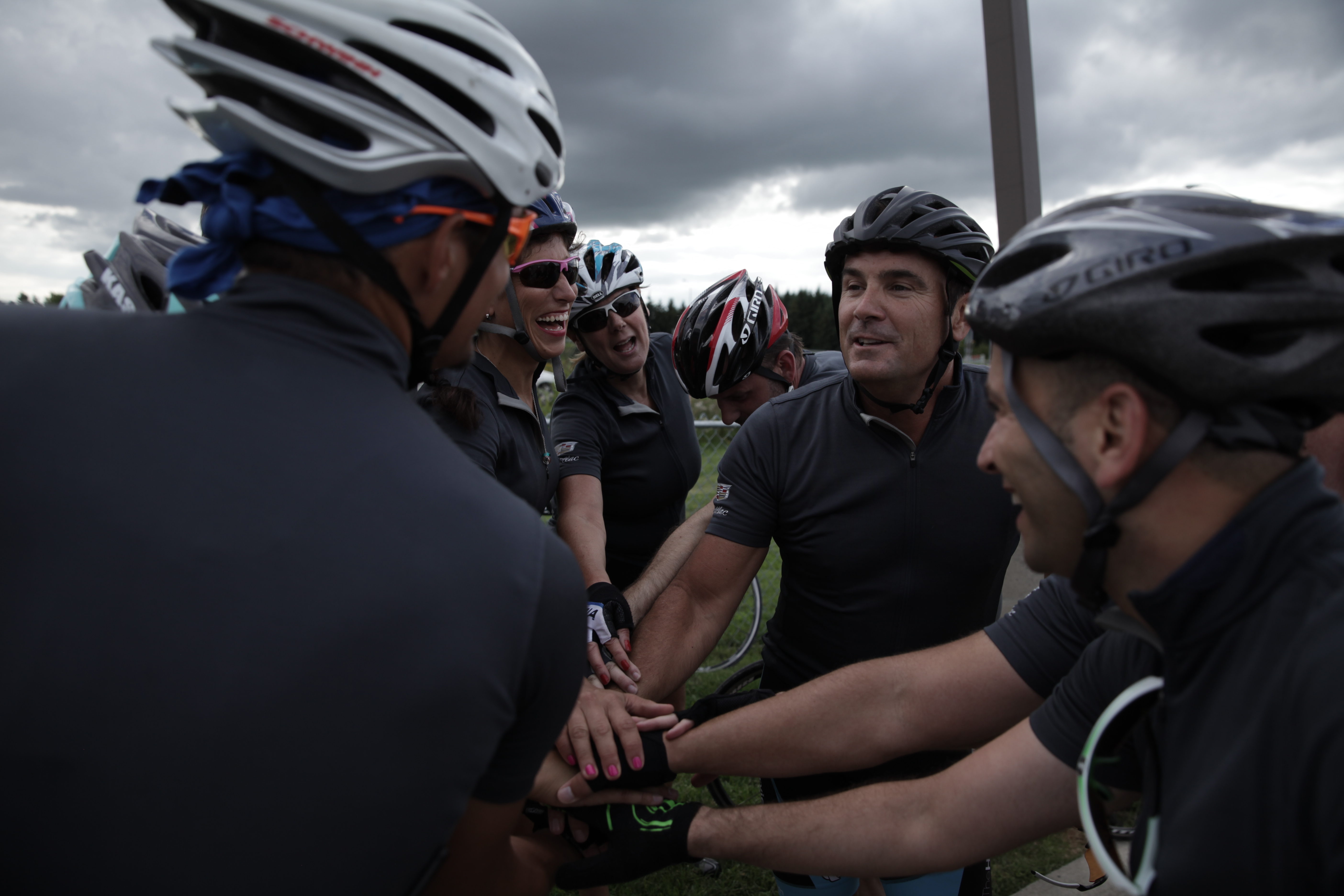 Team cycling huddle